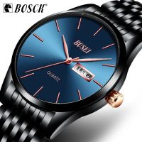 BOSCK Mens Watches Brand Luxury Ultra-thin Male Clock Steel Display Week Date Fashion Quartz-Watch Business Men Wrist Watches