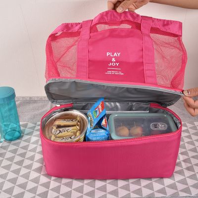 【CW】☎  Thermal Insulation Cooler Organizer  Food Drink Storage Layed Mesh Tote Beach 35