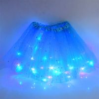 ☈ Kids Girls LED Light Up Glitter Star Sequins Wedding Birthday Fancy Dress Party Costume Ballet Dance Tulle Tutu Skirt Miniskirt