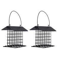 2X Outdoor Wild Bird Feeder, Black Small Hanging with Metal,Rainproof Squirrel-Proof, Single Suet Cake Style for Outside