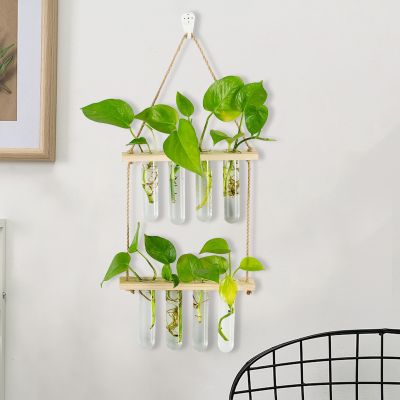 【CW】∈  Hanging Propagation Wall Indoor Glass Test Tube Vases Flowers Shelf Room