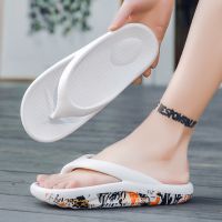 Ready Stock Couple Printed Flip Flops Thick Bottom Anti Slip Waterproof Beach Black Slippers Women 2