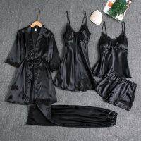 5PCS Pajamas Sleep Set Women Nightwear V-Neck Lace Sleepwear y Nightie Bathrobe Wear Home Suit Negligee Spring Robe Gown