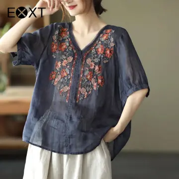 Mexican Embroidered Shirts For Women Boho Tops And Blouses 3/4