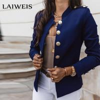 2021 New Fashion Stand Collar Blazers Women Solid Colors Single Breasted Office Jacket Long Sleeve Multi Button Slim Work Blazer