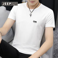 JEEP SPIRIT เสื้อยืดแขนสั้นผู้ชาย,เสื้อยืดครึ่งแขนใส่สบายเหมาะกับฤดูร้อนคอกลมเข้ารูปเสื้อเชิ้ตสีพื้น