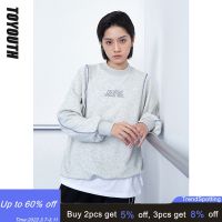 Toyouth Women Pullovers Sweatshirt 2021 Spring Autumn Long Sleeve Round Neck Loose Hoodies Letter Print Gary Black Chic Tops