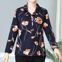 Plus Size Womens 9/10 Sleeve Spring Autumn New Shirts Oversized A-line Vintage Floral Printed Female Tops