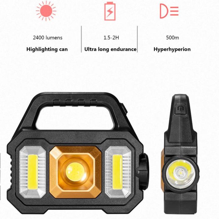 สปอตไลท์-led-ไฟฉายมือถือชาร์จด้วย-usb-แบบมือถือพลังงานแสงอาทิตย์กันลื่นกันน้ำใช้งานได้หลากหลายพร้อมไฟด้านข้างสำหรับไต่เขาปีนเขา