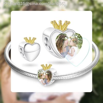 ELESHE Customize Photo Fashion Charms 925 Sterling Silver Crown Heart Beads Fit Original Bracelet DIY Women Fine Jewelry