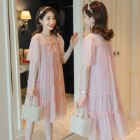 2022 Woman Summer Clothes Sweet Short Flare Sleeve V-neck High Waist Maternity Chiffon Dress Korean Style A-line Dress