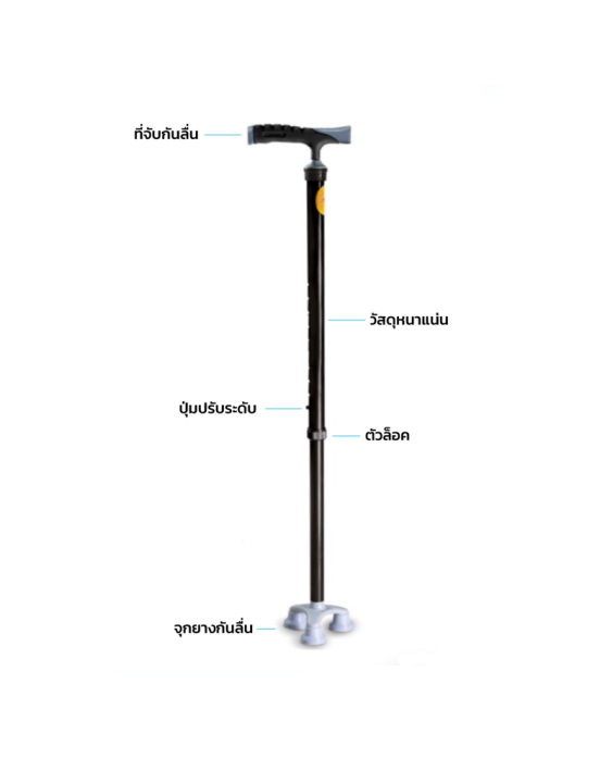 ไม้เท้าสำหรับผู้สูงอายุ-แบบจุกสามขา-จุกยางกันลื่น-tripod-cane-สีดำ