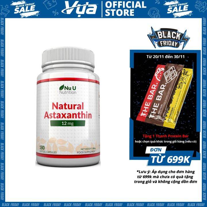 Viên uống Nu U Nutrition Natural Astaxanthin 12mg (180 viên) Hỗ trợ sức khỏe mắt, da và tim