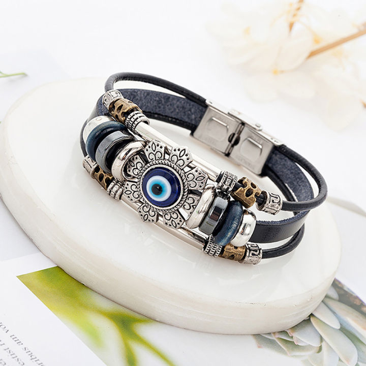 Initial Letters Evil Eye Bracelet for Women Turkish Blue Eye