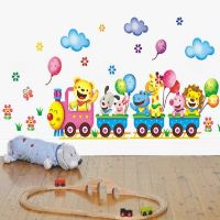Cartoon Cute Animals Train Balloon DIY Removable Wall Stickers girls Bedroom Home Decor Mural Decal Wardrobe Art Decoration Wall Stickers  Decals