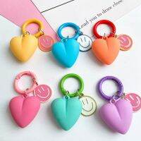 Creative Frosted Heart Keychain Couples Wallet Earphone Pendant Decoration Cute Cartoon Smiley Face Keyrings For Girls Gifts