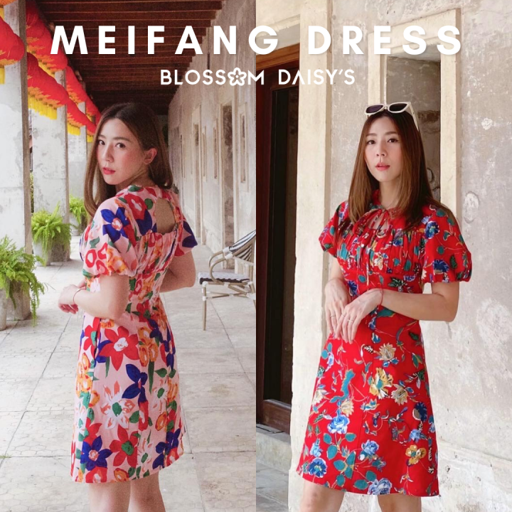 blossomdaisys-meifang-dress-มี2สี-เดรสตรุษจีน-ดีเทลผูกคอเว้าหลังนิดๆ-แขนทรงฟักทอง-ใส่สบายมากๆ-ใสแล้วน่ารักมากๆค่ะ-cny-dress