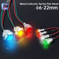 Metal Indicator 6/8/10/12/16/19/22mm Flat Head Nickel-Plated Brass Warning Signal Lamp With Wire 3V 12-24V 110-220V