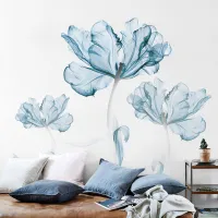 110*180cm Large Blue Flowers Wall Stickers for Living rooms Bedroom Sofa TV Background Plant Vinyl Wall Decals Home Decoration