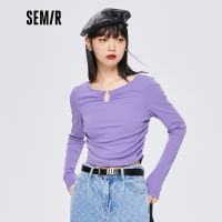 Semir แขนยาวเสื้อยืดผู้หญิงสั้นจีบออกแบบ Sense 2022ต้นฤดูใบไม้ร่วงใหม่ Slim Top Bm สไตล์ Collarbone T เสื้อ