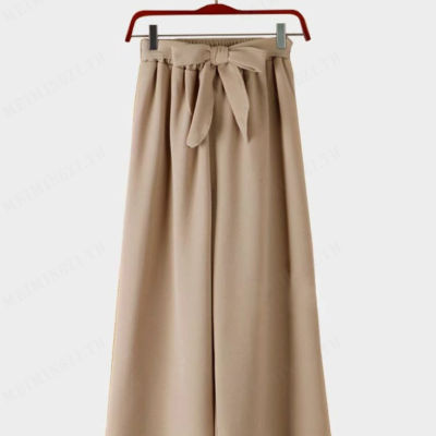 Meimingzi กางเกงขากว้างผู้หญิงเอวสูงรูปทรงสวยงาม สวมใส่สบายๆ ด้วยโบว์ผูกเอวยืดหยุ่น