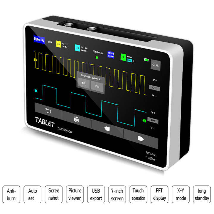 ออสซิลโลสโคป1013d-2ช่อง100mhz-2แบนด์วิธ1gsa-sหน้าจอสัมผัสlcdความละเอียดสูงtftสี7นิ้ว