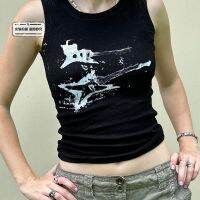 ☫₪❅ [Burst Guitarist] Personalized Graffiti Printed Ribbed Vest Female Rock Niche All-Match Top