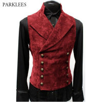 Vintage Red Suede Suit Vest Men 2022 nd Double Breasted Suit Vests Waistcoat Casual Slim Sleeveless Steampunk Gilet Homme 3XL