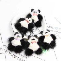 Real Mink Fur Keychains Pompom Car Keychian Plush Fluffy Animal Cut Panda Key Chain Rings For Phone Bag Charms Pendant Toys S330