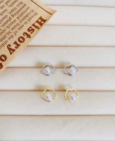 goodgift_station-cloud  earrings 925 sterling silver ต่างหูแบบเจาะ รูปก้อนเมฆ ตรงกลางประดับมุก