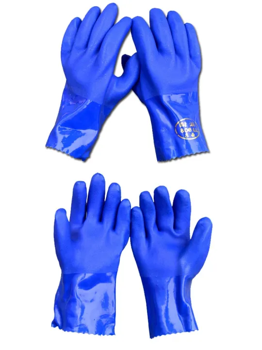 Long Sleeve PVC Coated Chemical Resistant Gloves Cotton Lined Work