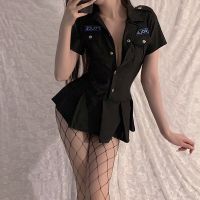 Sexy Lingerie Police Uniform Female Cop Pleated Dress Policewoman Erotic Roleplay Costume Women Officer Cosplay Crotchless Skirt