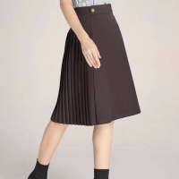 Pleated Rayon Skirt With Wooden Buttons-TAKTAI