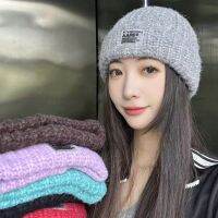 หมวกถักรักษาความอบอุ่นแบนเนอร์หมวกสตรีหนาหมวกถักทรง Beanie ลำลองสำหรับฤดูหนาว