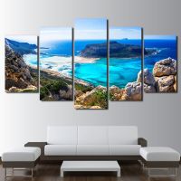 Yohoo ภาพวาดผ้าใบสำหรับห้องนั่งเล่น Modular HD พิมพ์รูปภาพ5ชิ้น Blue Sea Beach Island Seascape โปสเตอร์ Home Wall Art Decor 5ชิ้น