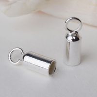 solid 925 sterling silver cord end tips tube bead with round loop silver jewelry diy findings/components 【hot】lkr131