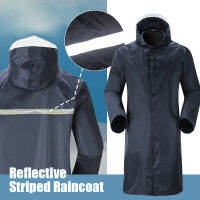 Uni Long Raincoat With Reflective Strip 21D Oxford Cloth PVC Coating Rain Coat Camping Waterproof Hooded Rainwear Suit