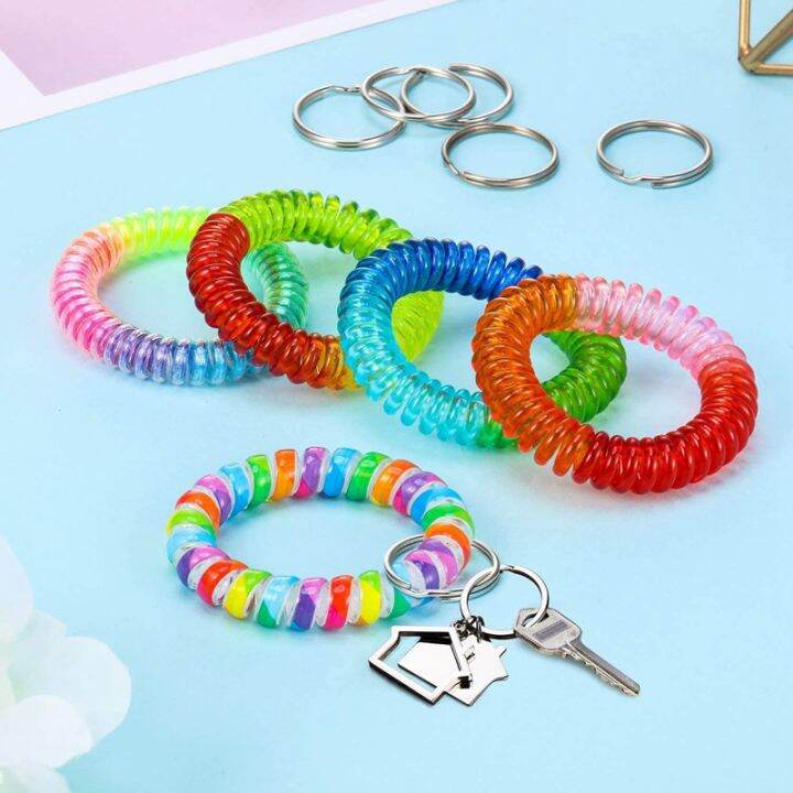 24-pcs-colorful-spring-wrist-coil-keychain-stretchable-wrist-keychain-bracelet-wrist-coil-wrist-band-key-ring-chain