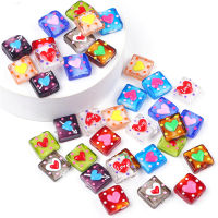 1Pc 15Mm Multicolor Handmade Square Cube Lampwork ลูกปัดแก้ว Heart Charms สำหรับ DIY เครื่องประดับหัตถกรรมทำอุปกรณ์เสริม