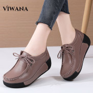 VIWANA Wedges Shoes For Women 5cm Heels Genuine Leather Ladies Black