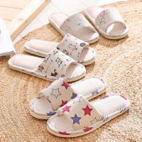 【CW】 Slippers Indoor Floor shoes Soft Couple Cotton Lienn Bedroom Slides Flax