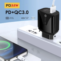 หัวชาร์จเร็ว หัวชาร์จ 2 ช่อง Type-C PD25W USB-C Wall Charger, 25W Durable Dual Port QC+PD 3.0 Power Adapter, Double Fast Plug Charging Block