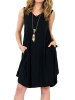 jkk 2023 Womens Sleeveless Loose Sundresses Beach V-Neck Pullover Fashion Vestidos Street