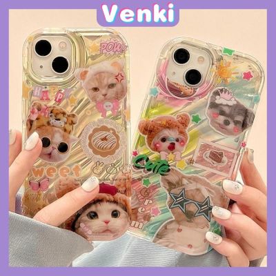 ■№ VENKI - สำหรับ iPhone เลเซอร์สะท้อนแสงใสเคสโทรศัพท์ นุ่มกันกระแทกถุงลมนิรภัยแมวน่ารักสุนัขเข้ากันได้กับ 14 13 max 12 XR 7PLus 8PLus