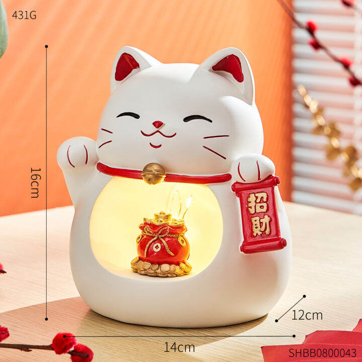 livingmall-ห้องรับแขกญี่ปุ่นโชคดีแมวไฟกลางคืนหุ่นเรซิ่น-maneki-neko-ตกแต่งบ้านอุปกรณ์ตกแต่งห้องนอนอุปกรณ์เสริมสำหรับของขวัญ