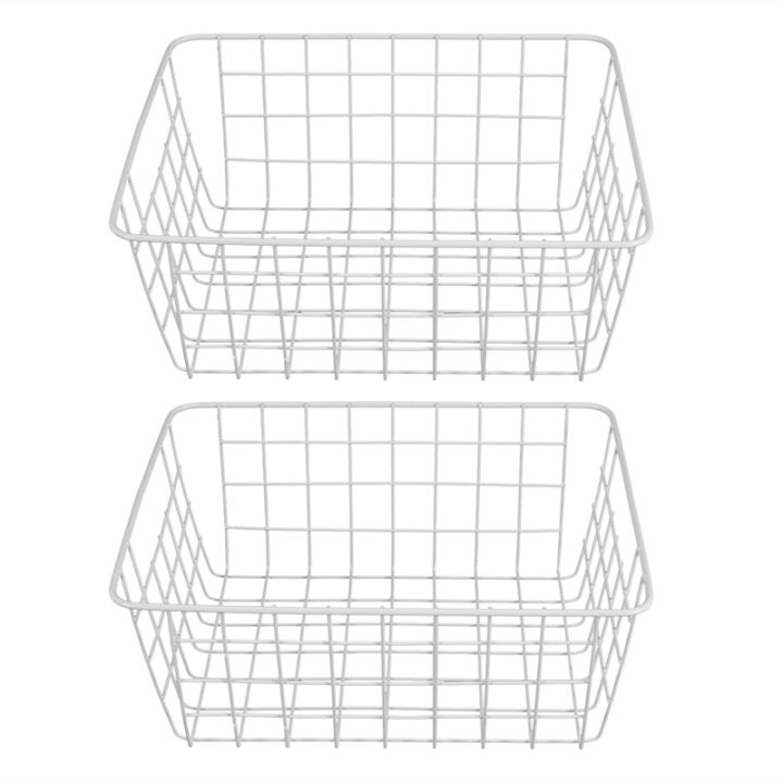 2 Pack Wire Storage Baskets Farmhouse Metal Wire Basket Freezer Storage  Organizer Bins with Handles(White)