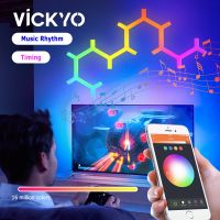 VICKYO Smart Quantum Lamp Tuya WIFI APP Music Rhythm Control Splicing Ambient Lights LED Night Light For Game Room Bedroom Decor Night Lights