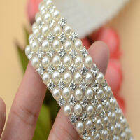 Crystals ab Pearls beads Trim Applique Iron On Clothes Dress Crafts 3 row 6row 1 Yard