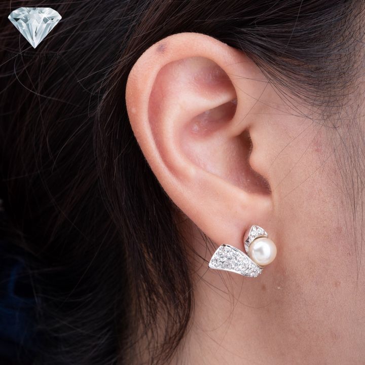 malai-gems-ต่างหูมุก-เงินแท้-silver-925-เพชรสวิส-cz-เคลือบทองคำขาว-รุ่น11004079-แถมกล่อง-ต่างหูเพชร-ต่างหูเงินแท้