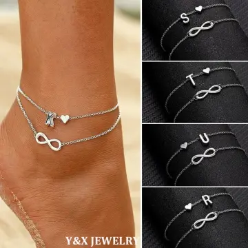 Fashion Multilayer Infinity Love Heart Initial Letter Chain Anklet